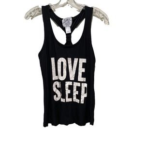 Mentally Exhausted Love Sleep Pajama Tank Top Black Size Small
